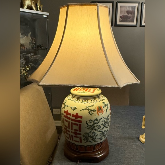 Other - Antique Chinese Double Happiness Ginger Jar Lamp, 26"h
